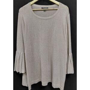 Cable & Gauge Knit Top Beige Solid 3/4 Sleeve Size 1X-See Measurements